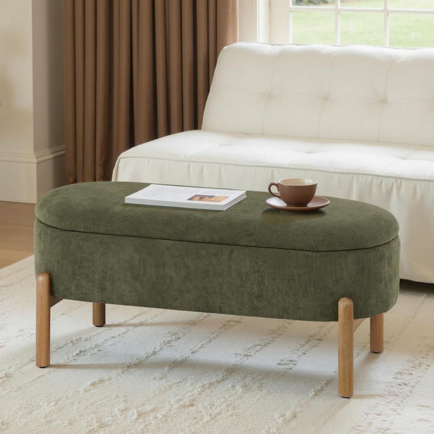 Green Oversized Storage Solution Bench Ottoman