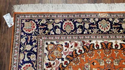 Stunning 1950s Persian Qum Silk Rug - 4.6 x 6.7