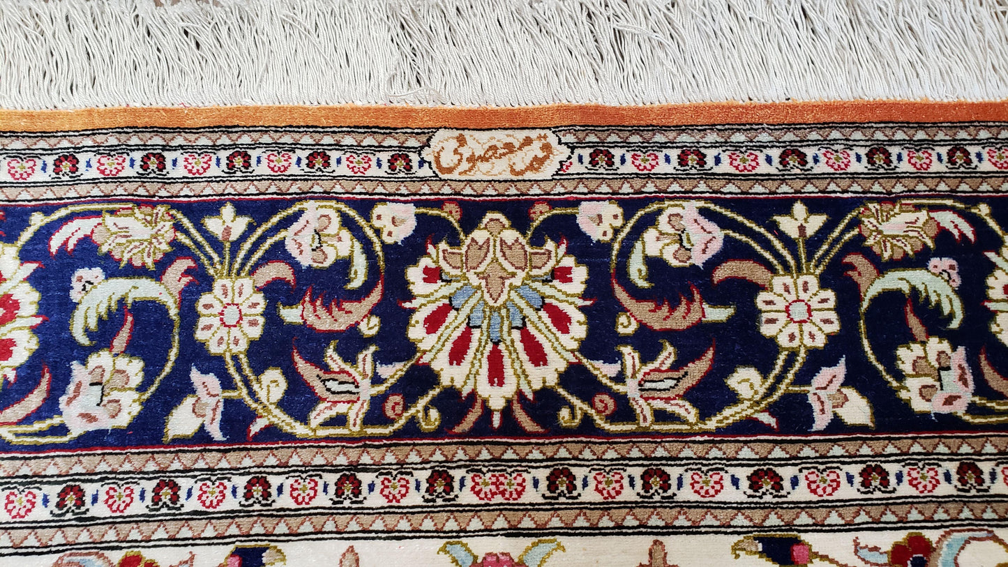 Stunning 1950s Persian Qum Silk Rug - 4.6 x 6.7