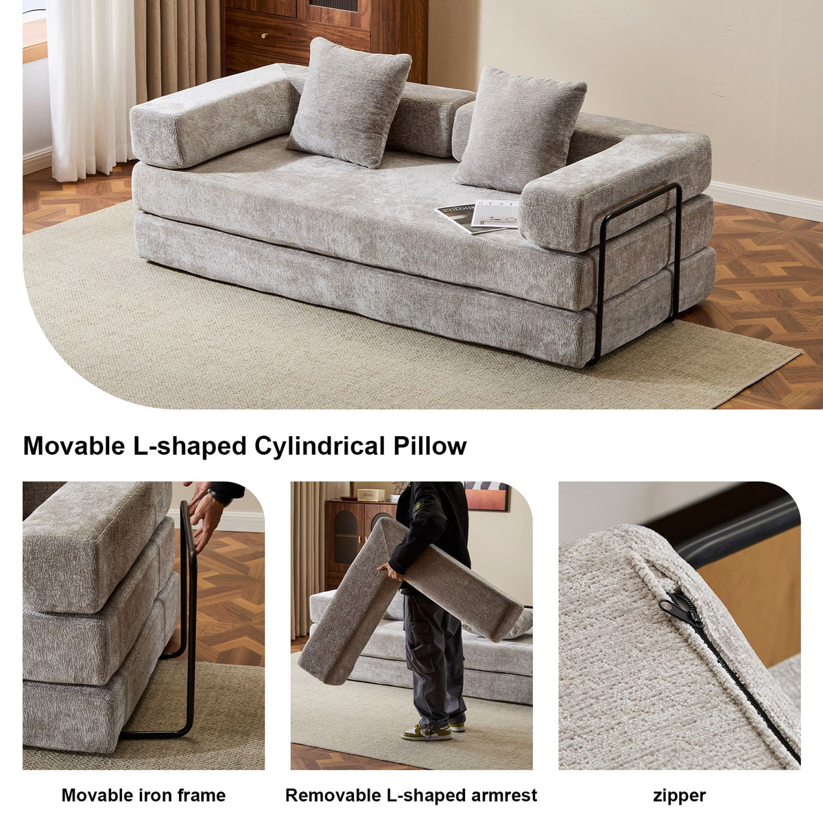 Convertible Floor Sofa Bed With Pillow Back Support Armrest - Marijuana Mama