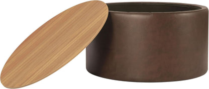 Upholstered Brown Wood Top Storage Ottoman