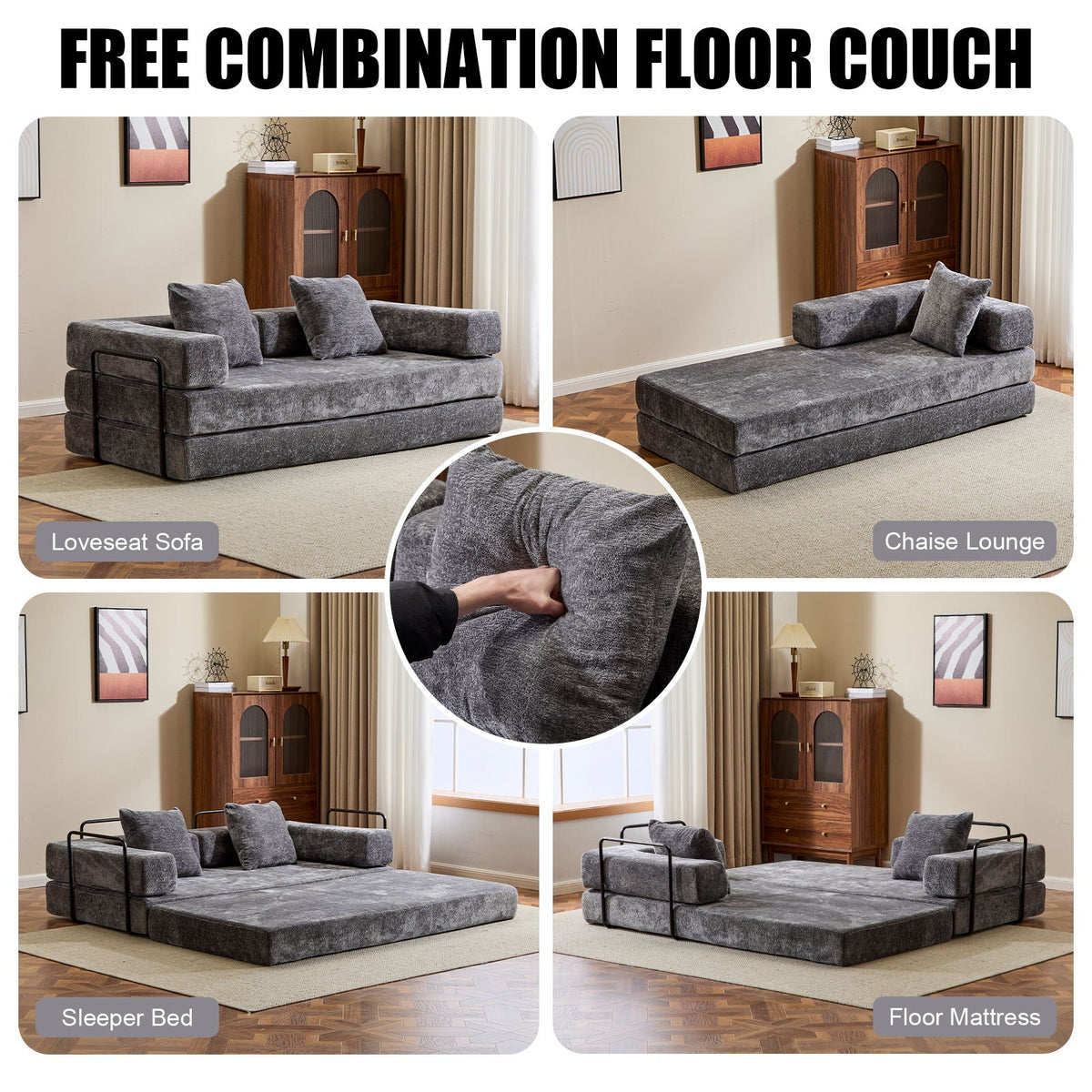 Convertible Floor Sofa Bed With Pillow Back Support Armrest - Marijuana Mama