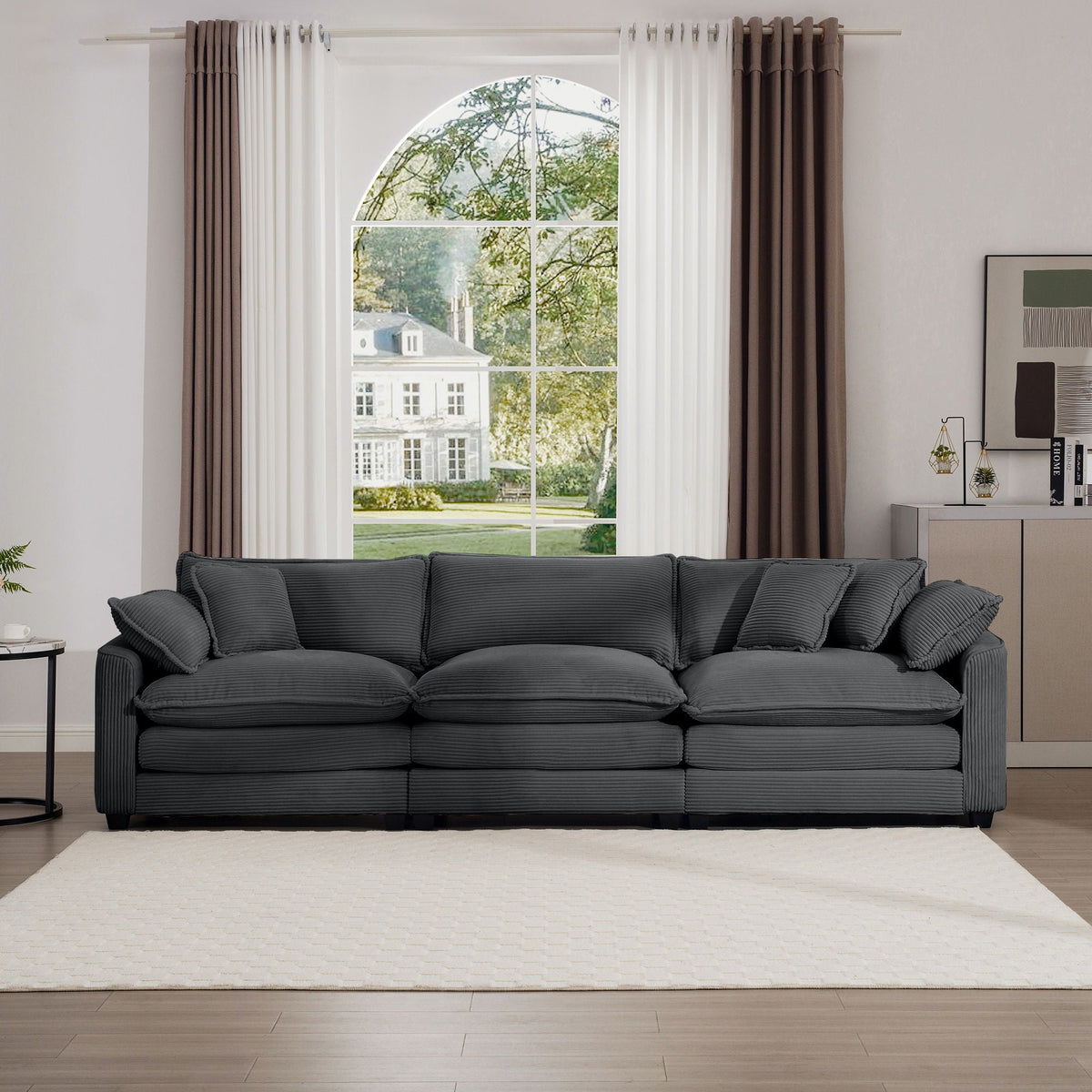Mid-Century Modern 3 Seater Sectional Sofa With Arm And Throw Pillows - Marijuana Mama