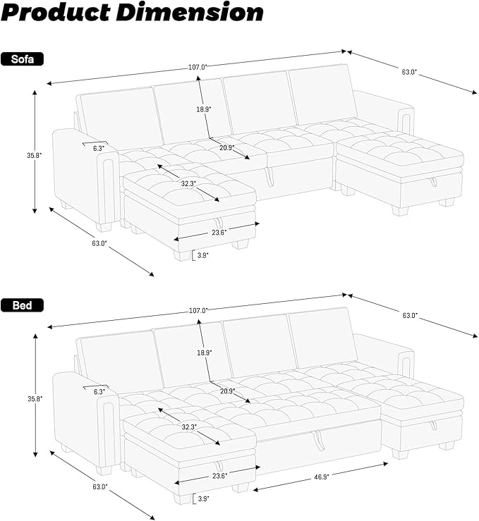 Belffin Modular Sectional Sleeper Sofa with Pull Out Bed Velvet Convertible