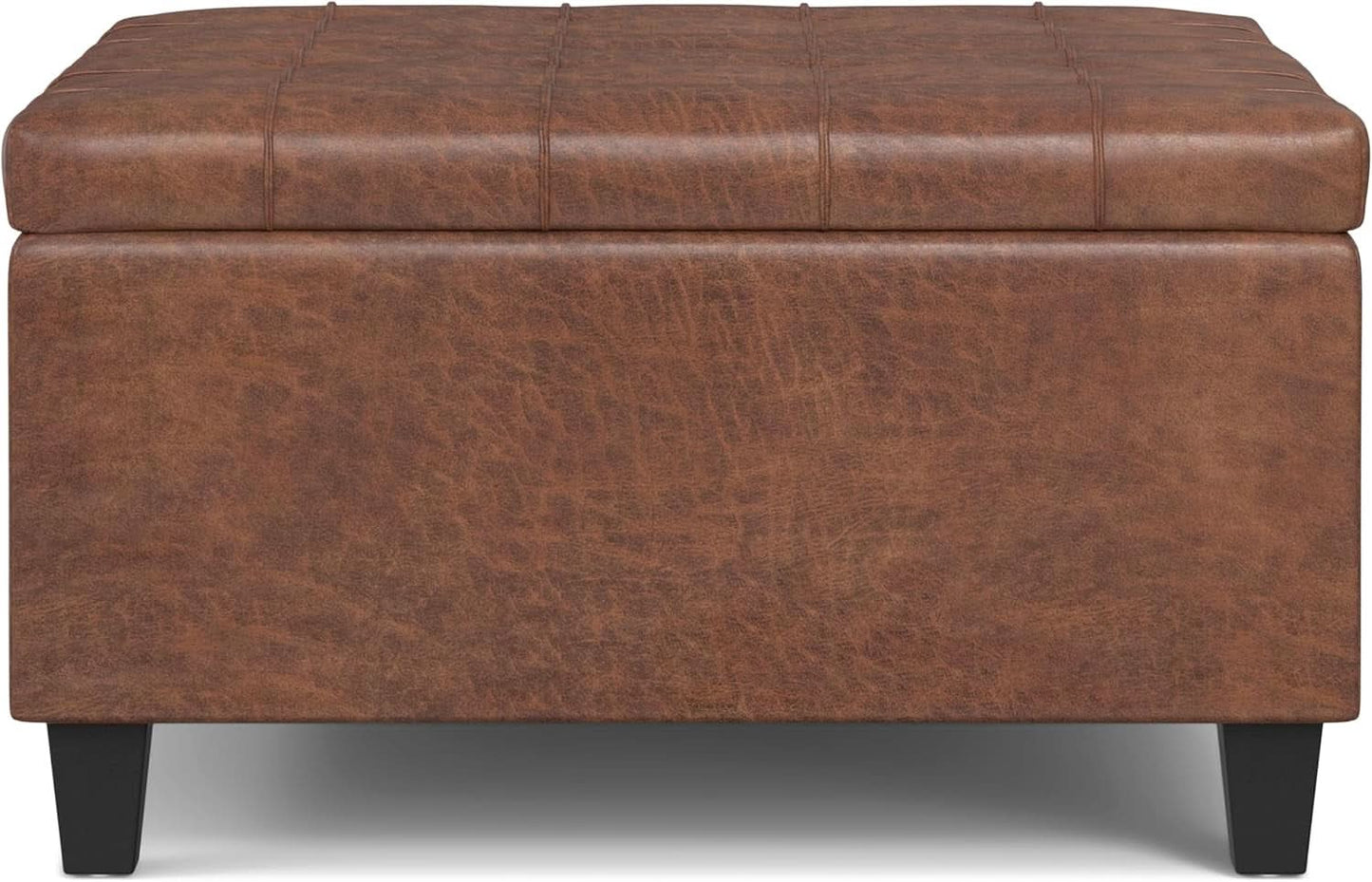 Storage Ottoman Distressed Saddle Brown Leatherette
