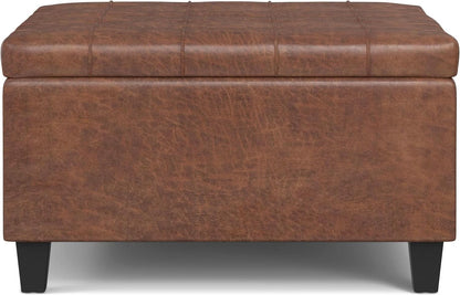 Storage Ottoman Distressed Saddle Brown Leatherette