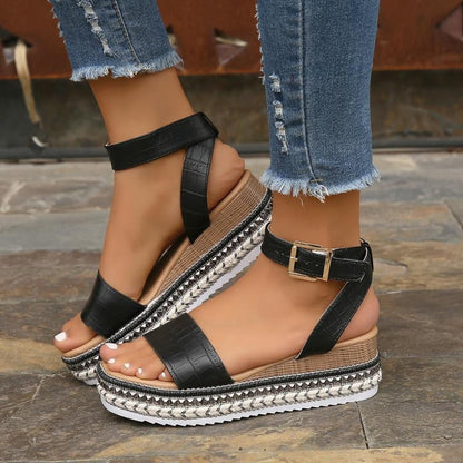 Summer Sandals Buckle Strap Hemp Wedges