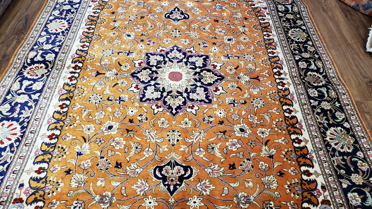 Stunning 1950s Persian Qum Silk Rug - 4.6 x 6.7