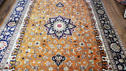 Stunning 1950s Persian Qum Silk Rug - 4.6 x 6.7