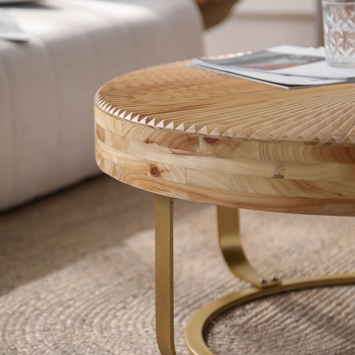 Modern Round Coffee Table With Wooden Carving Pattern - Marijuana Mama