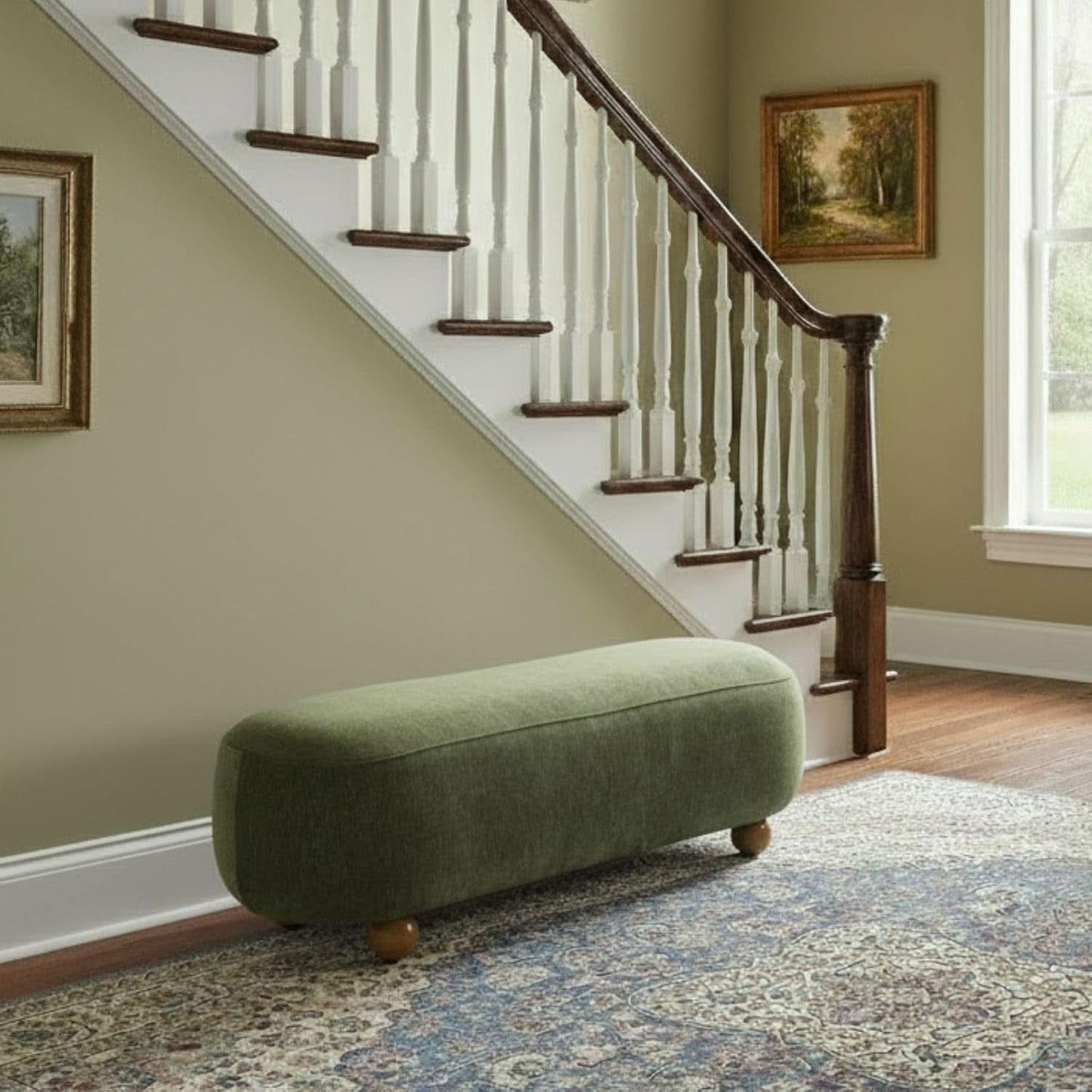 Green Velvet Bench Cushioned Seat