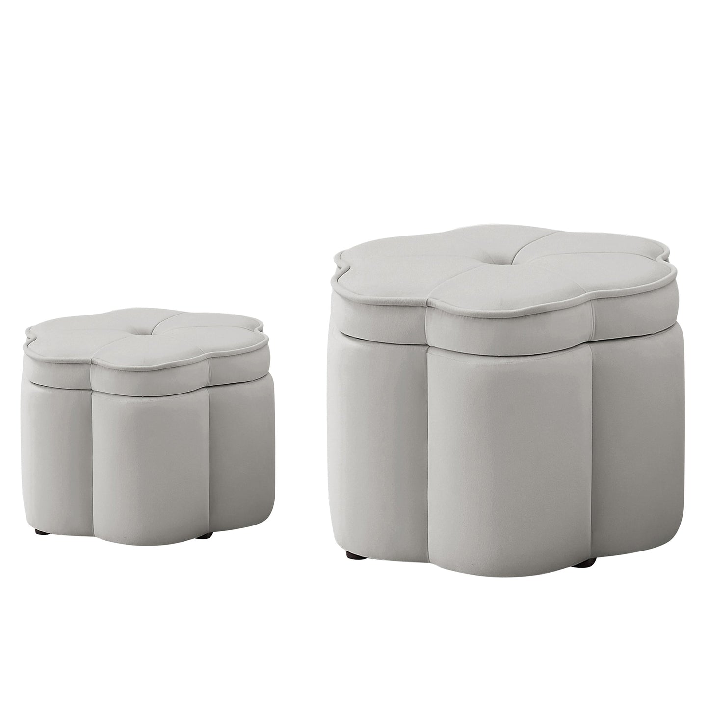 Set of 2 Flower Shape Petal Velvet Storage Ottoman with Storage, Gray