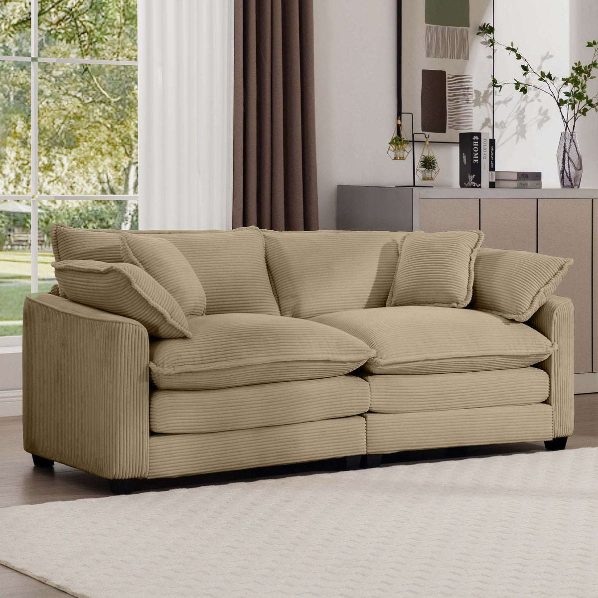 Modern 2 Seater With 4 Pillows, Upholstered Deep Seating Loveseat - Marijuana Mama