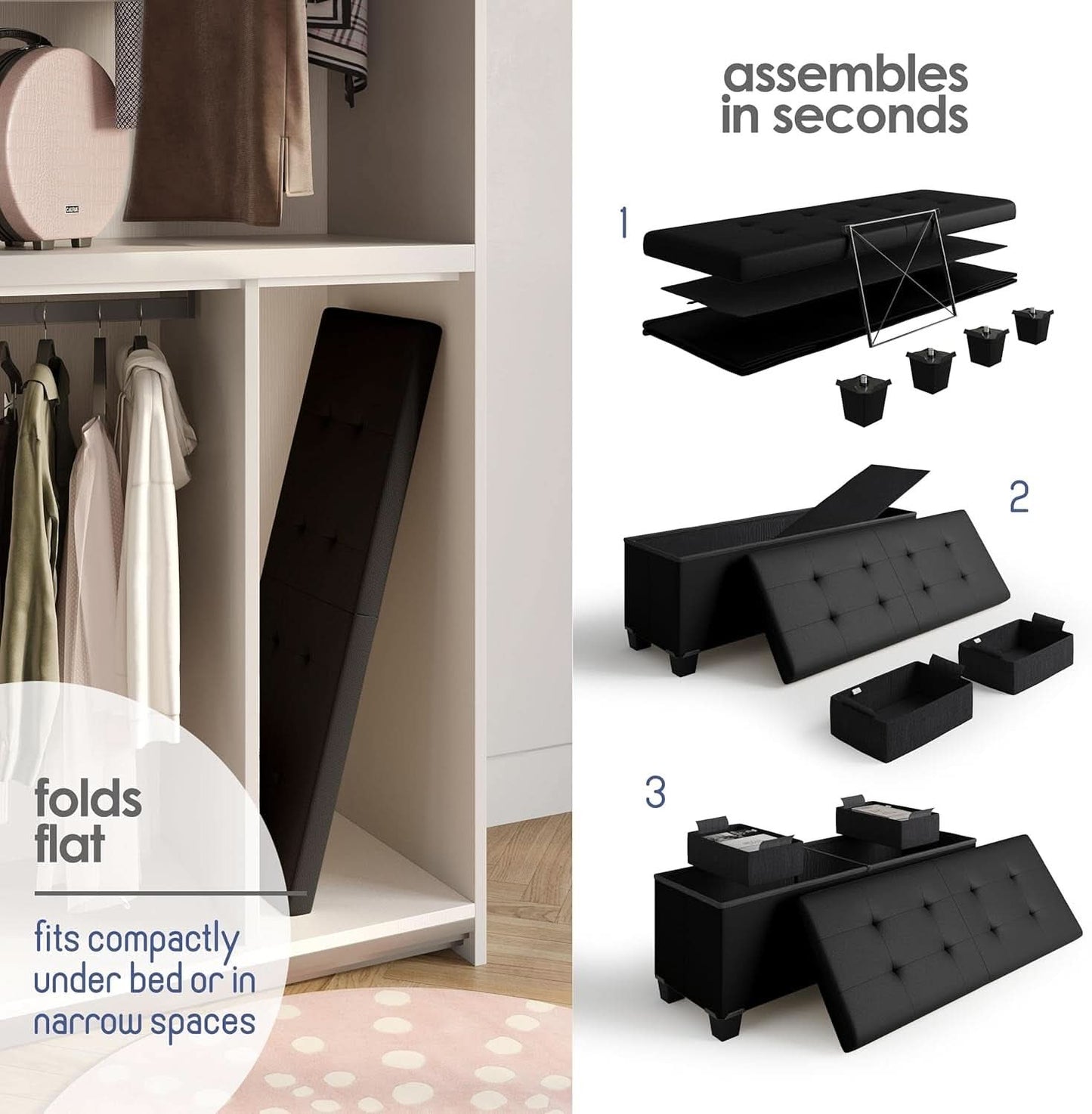 Black Forty Multifunctional Storage Bench