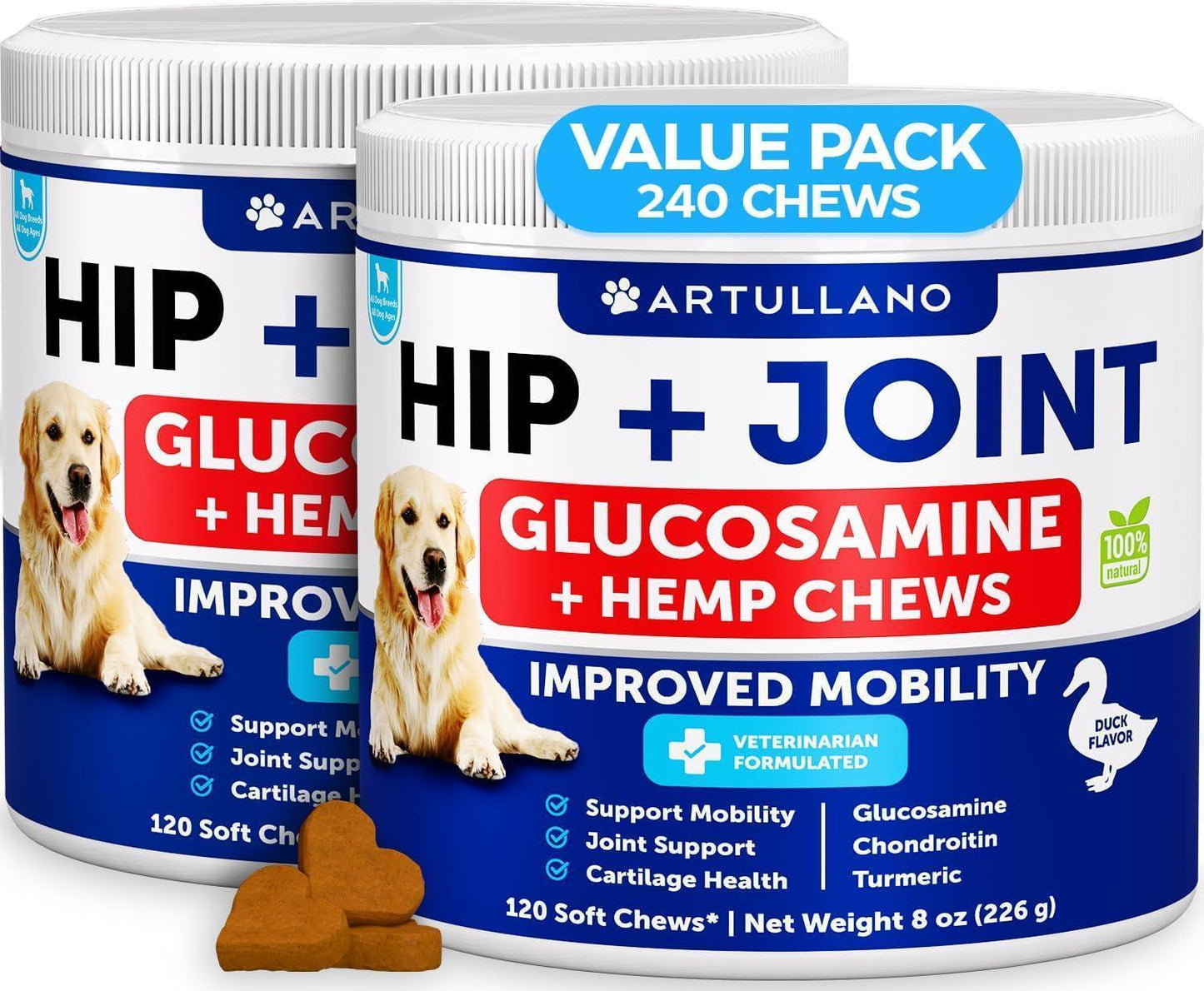 Hemp Hip & Joint Supplement for Dogs- 240 Count 2-Pack