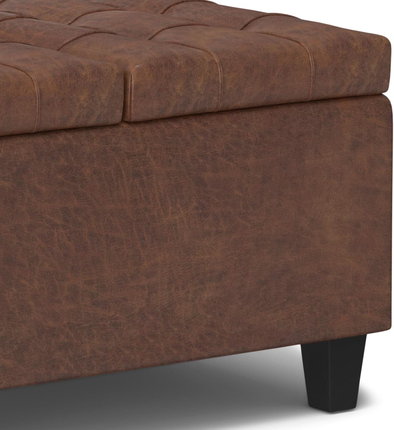 Storage Ottoman Distressed Saddle Brown Leatherette