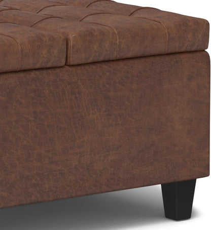 Storage Ottoman Distressed Saddle Brown Leatherette