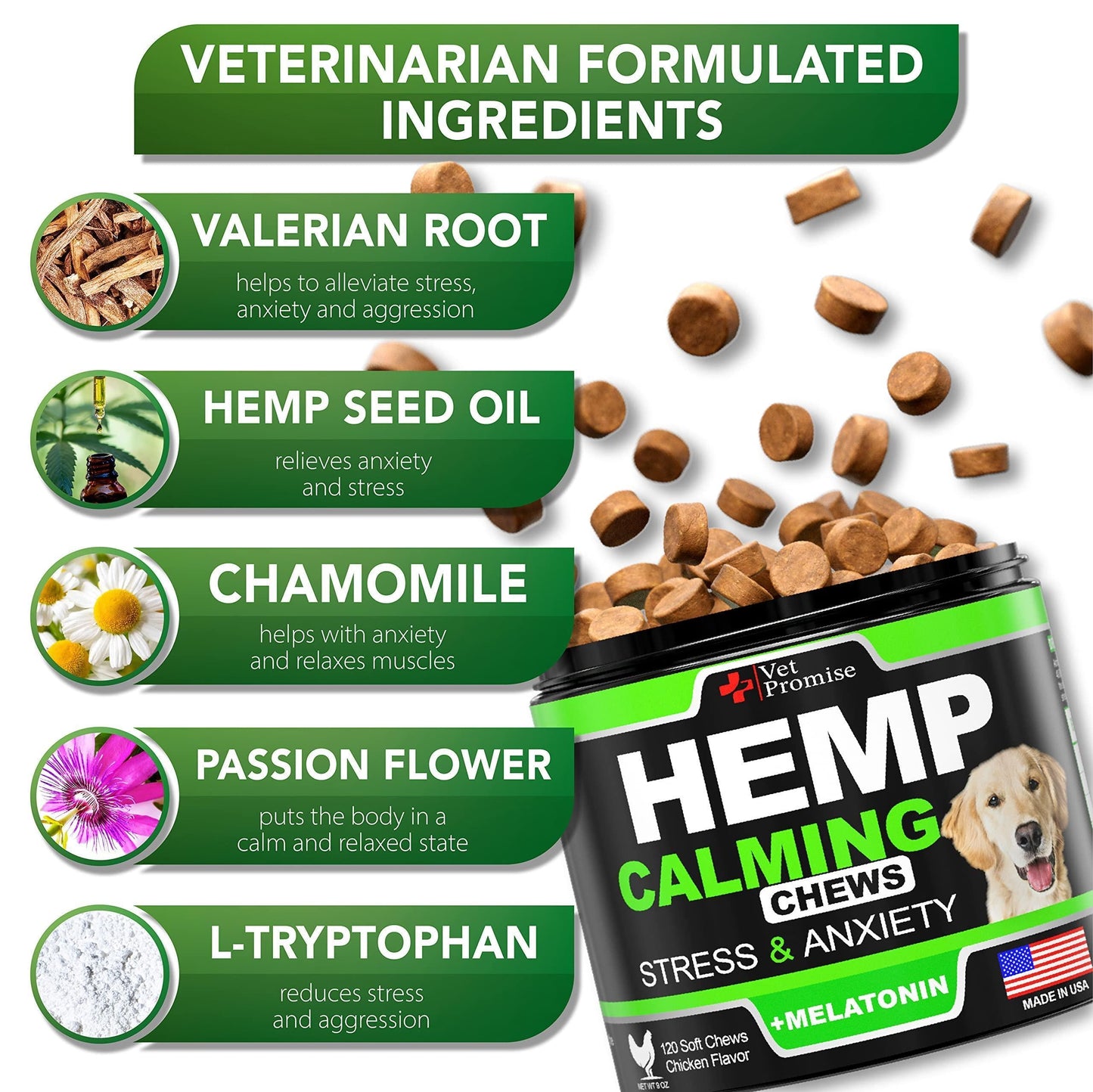 Hemp Calming Chews for Dogs Anxiety & Stress Relief- 120 Count