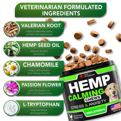 Hemp Calming Chews for Dogs Anxiety & Stress Relief- 120 Count