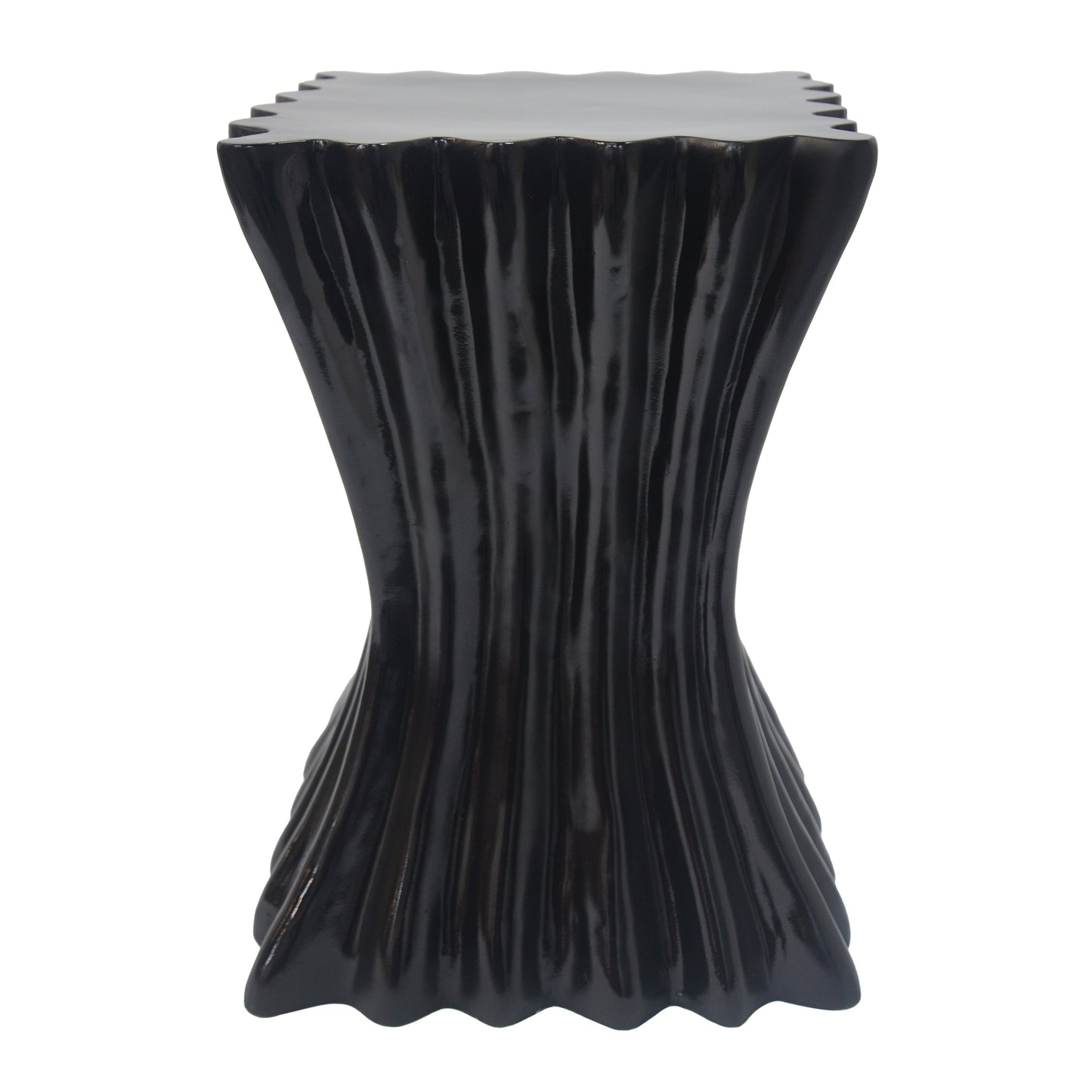 Outdoor Wave Design Side Table, Lightweight Concrete Garden Stool, Black