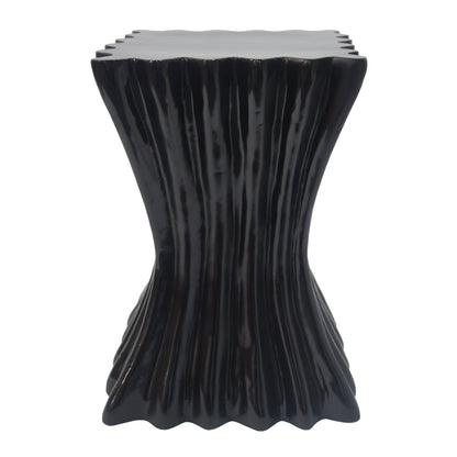 Outdoor Wave Design Side Table, Lightweight Concrete Garden Stool, Black