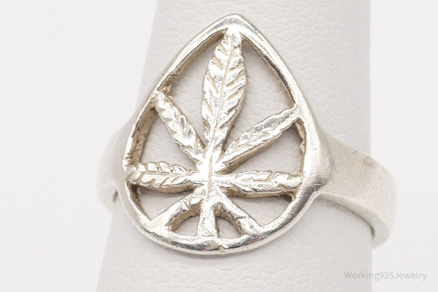 Marijuana Plant Sterling Silver Ring