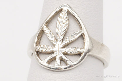 Marijuana Plant Sterling Silver Ring