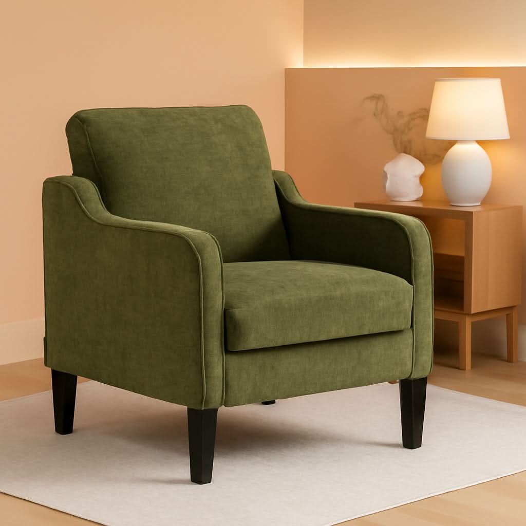 Olive Green Upholstered Midcentury Accent Chair
