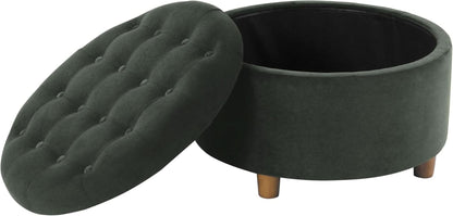 Handcrafted Loden Green Velvet Storage Ottoman