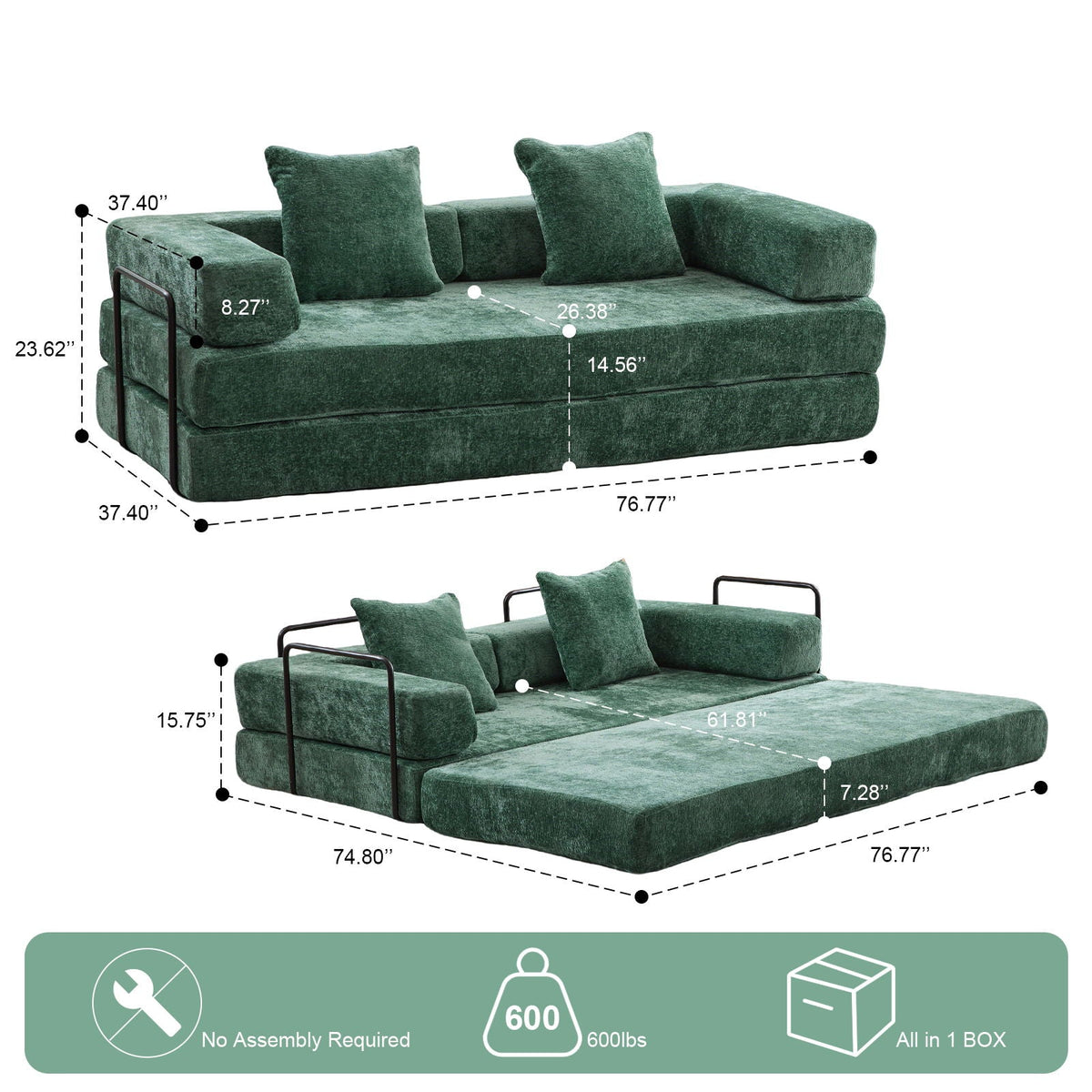 Convertible Floor Sofa Bed With Pillow Back Support Armrest - Marijuana Mama