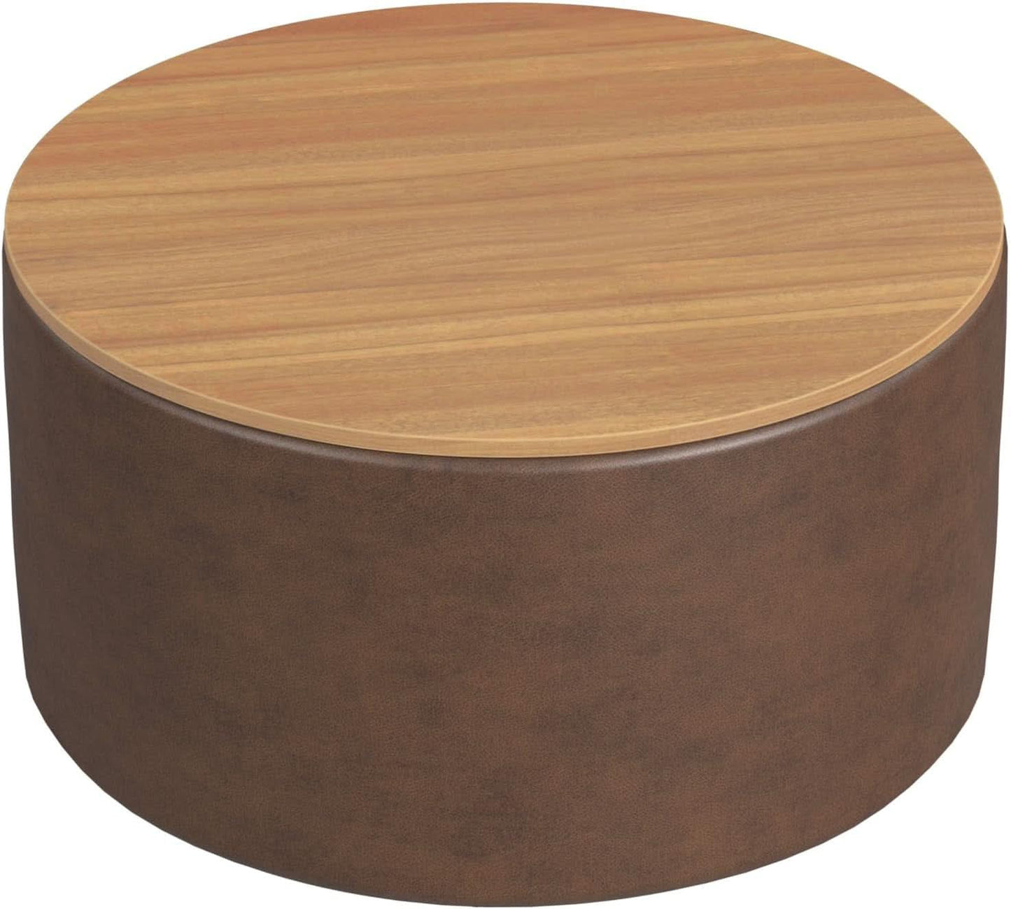 Upholstered Brown Wood Top Storage Ottoman