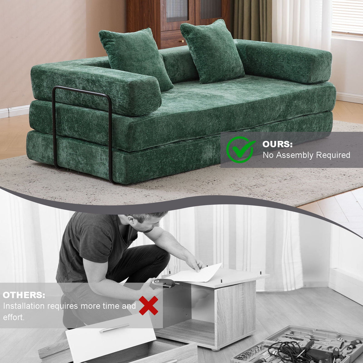 Convertible Floor Sofa Bed With Pillow Back Support Armrest - Marijuana Mama