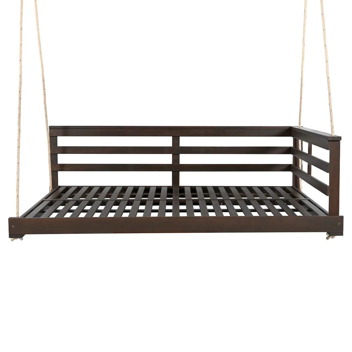Acacia Wood Porch Swing Bed for Outdoors with Hemp Ropes - Full Size