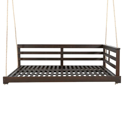 Acacia Wood Porch Swing Bed for Outdoors with Hemp Ropes - Full Size