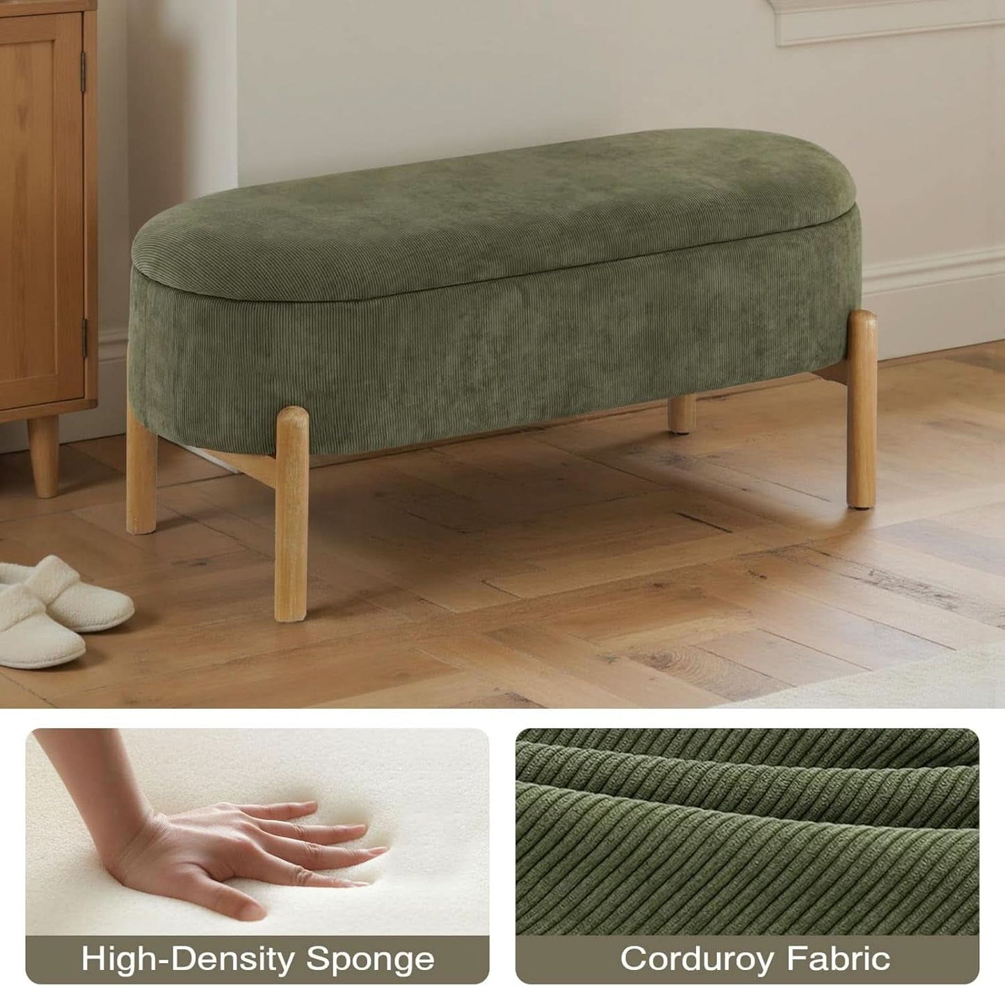 Green Oversized Storage Solution Bench Ottoman