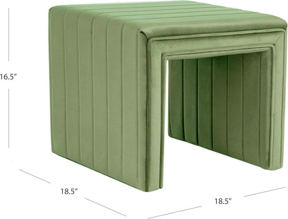 Elegant Green Velvet Tufted Channel Ottoman and Footstool