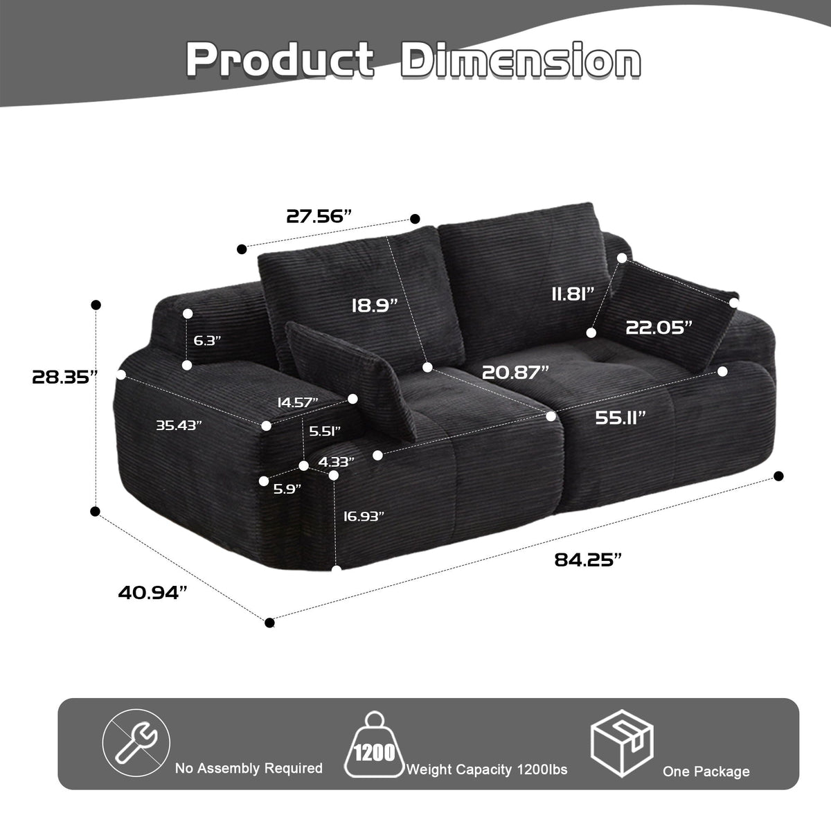 Comfy 2 Seater Large Sectional Sofa - Marijuana Mama