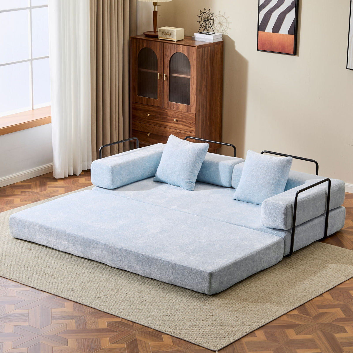 Convertible Floor Sofa Bed With Pillow Back Support Armrest - Marijuana Mama
