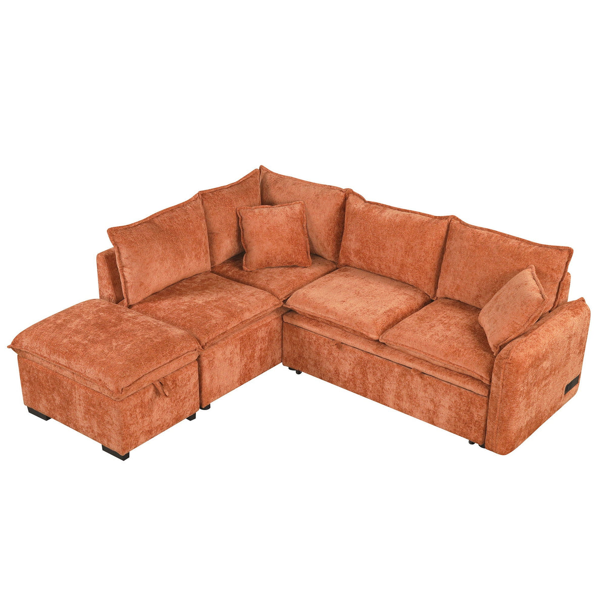 Convertible Sofa Bed Sectional Sofa Sleeper L-Shaped Sofa With A Storage Ottoman, Two Pillows, Two Power Sockets And Two USB Ports For Living Room - Marijuana Mama