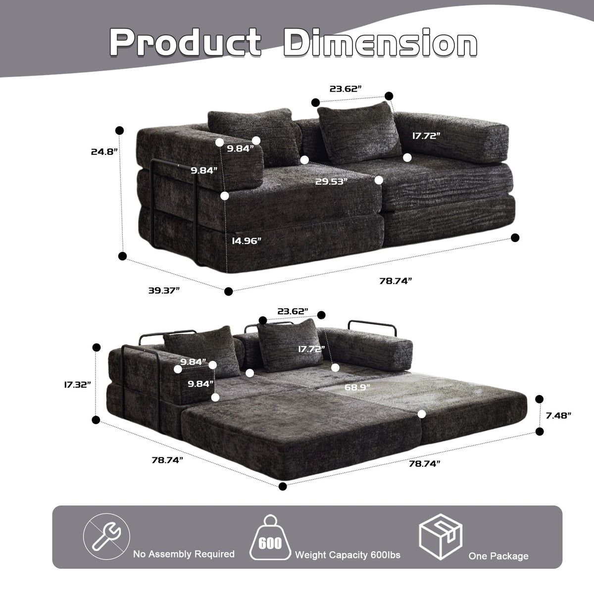 Convertible Floor Sofa Bed With Pillow Back Support Armrest - Marijuana Mama