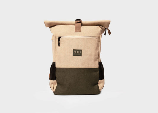 Extra large Hemp Rolltop Backpack in Beige and Green