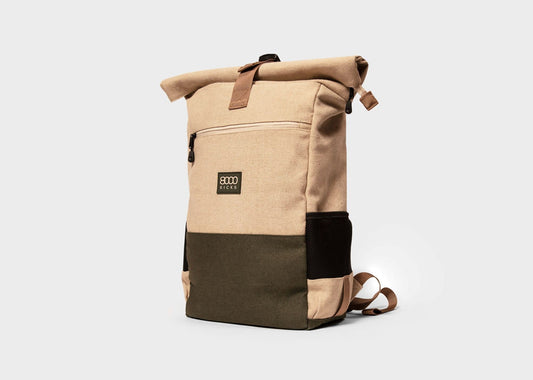 Extra large Hemp Rolltop Backpack in Beige and Green