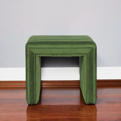 Elegant Green Velvet Tufted Channel Ottoman and Footstool