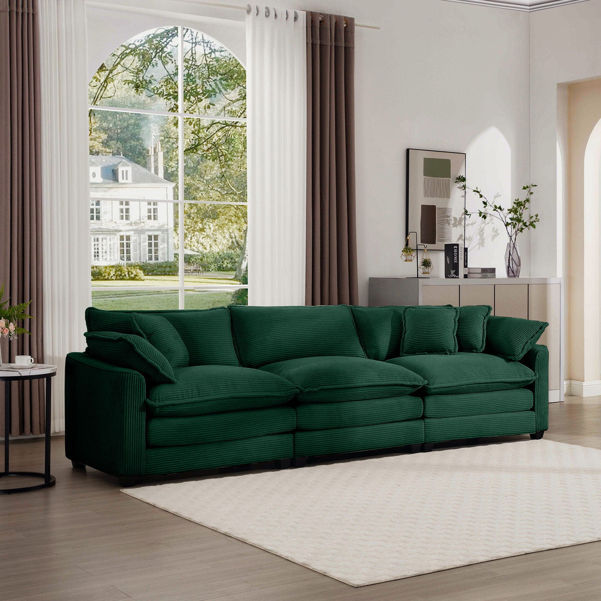 Mid-Century Modern 3 Seater Sectional Sofa With Arm And Throw Pillows - Marijuana Mama