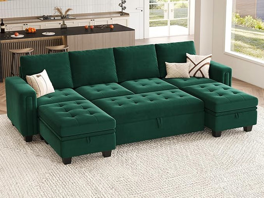 Belffin Modular Sectional Sleeper Sofa with Pull Out Bed Velvet Convertible