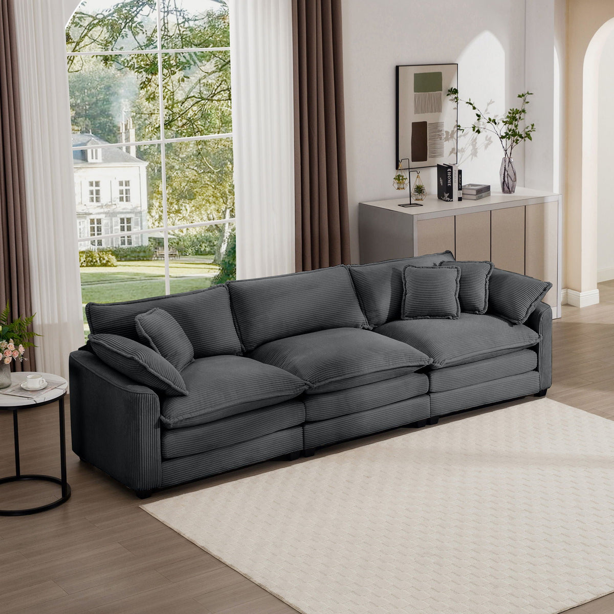 Mid-Century Modern 3 Seater Sectional Sofa With Arm And Throw Pillows - Marijuana Mama