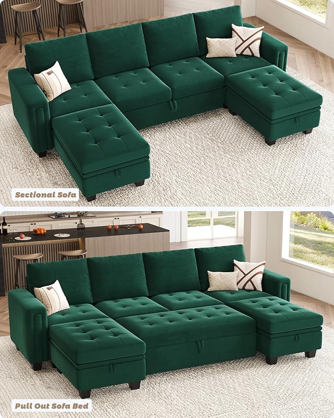 Belffin Modular Sectional Sleeper Sofa with Pull Out Bed Velvet Convertible