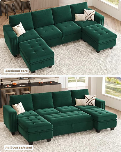 Belffin Modular Sectional Sleeper Sofa with Pull Out Bed Velvet Convertible