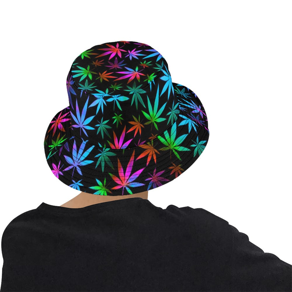 Rainbow Weed Print Bucket Hat