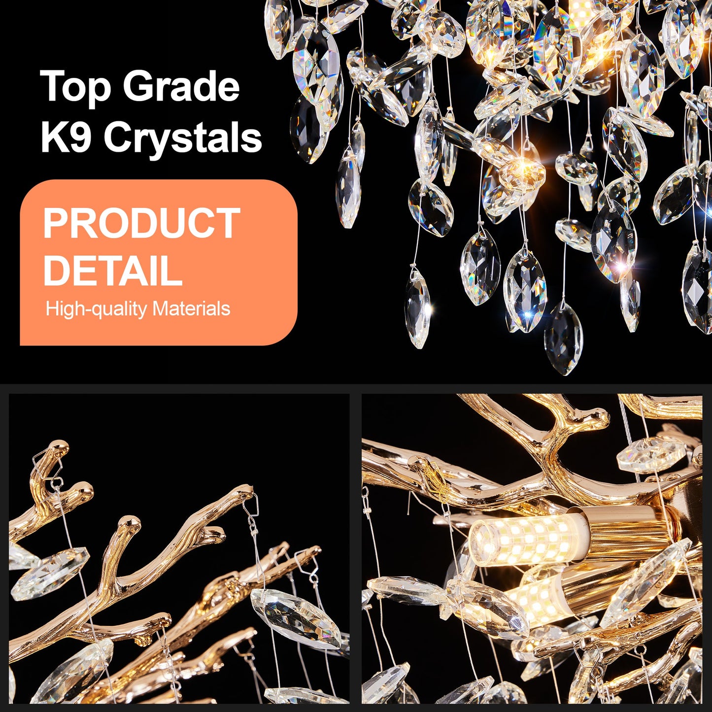 Chandelier Tree Branch Crystal Gold 7-Light